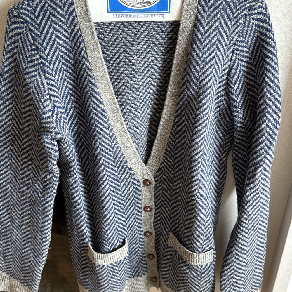 Madewell Navy and Light Gray Herringbone Cardigan